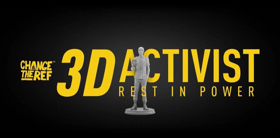 3D Activist campaign title with a printed figure of Joaquin Oliver