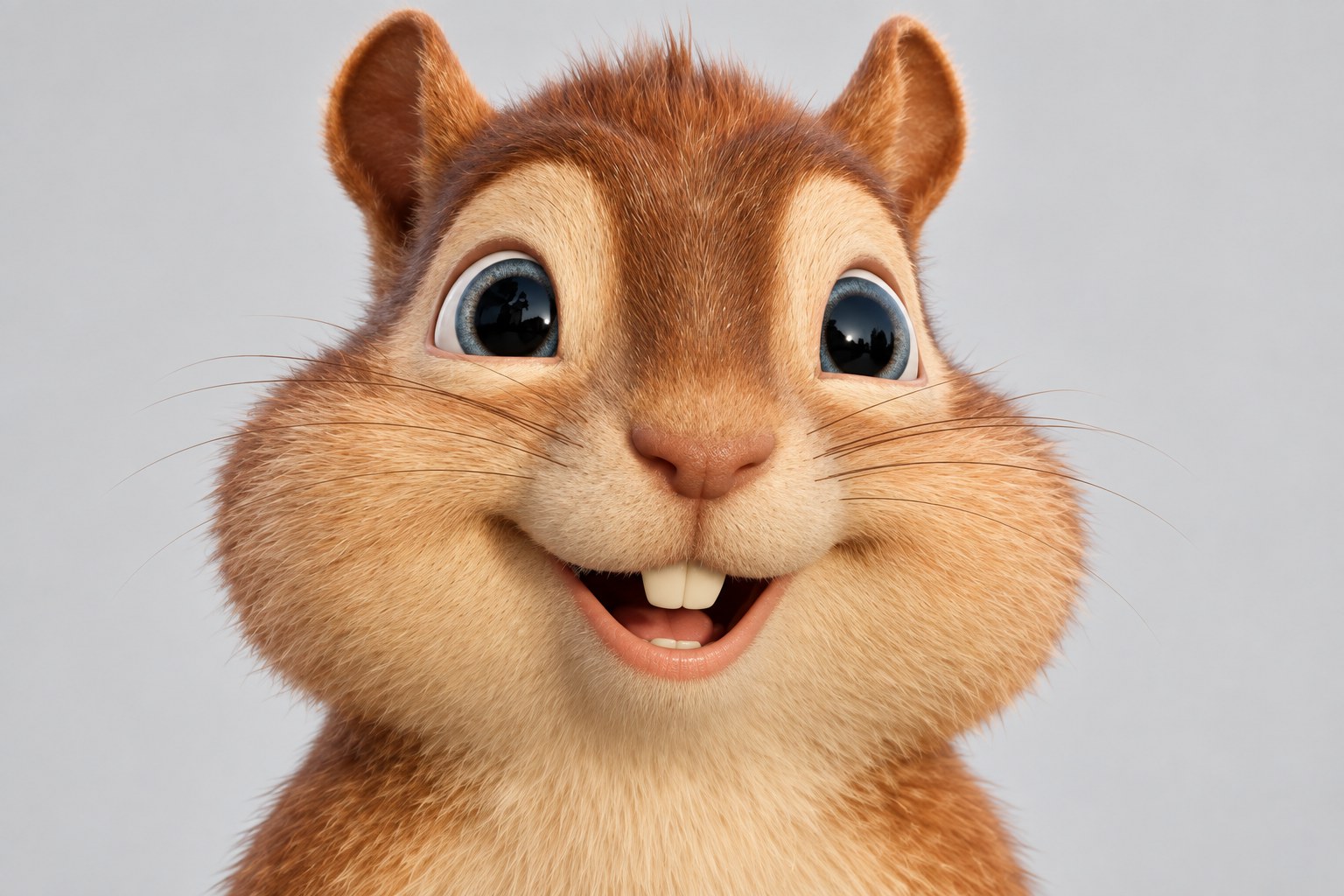 Squirrel character design — facial close-up with fur and whisker detail