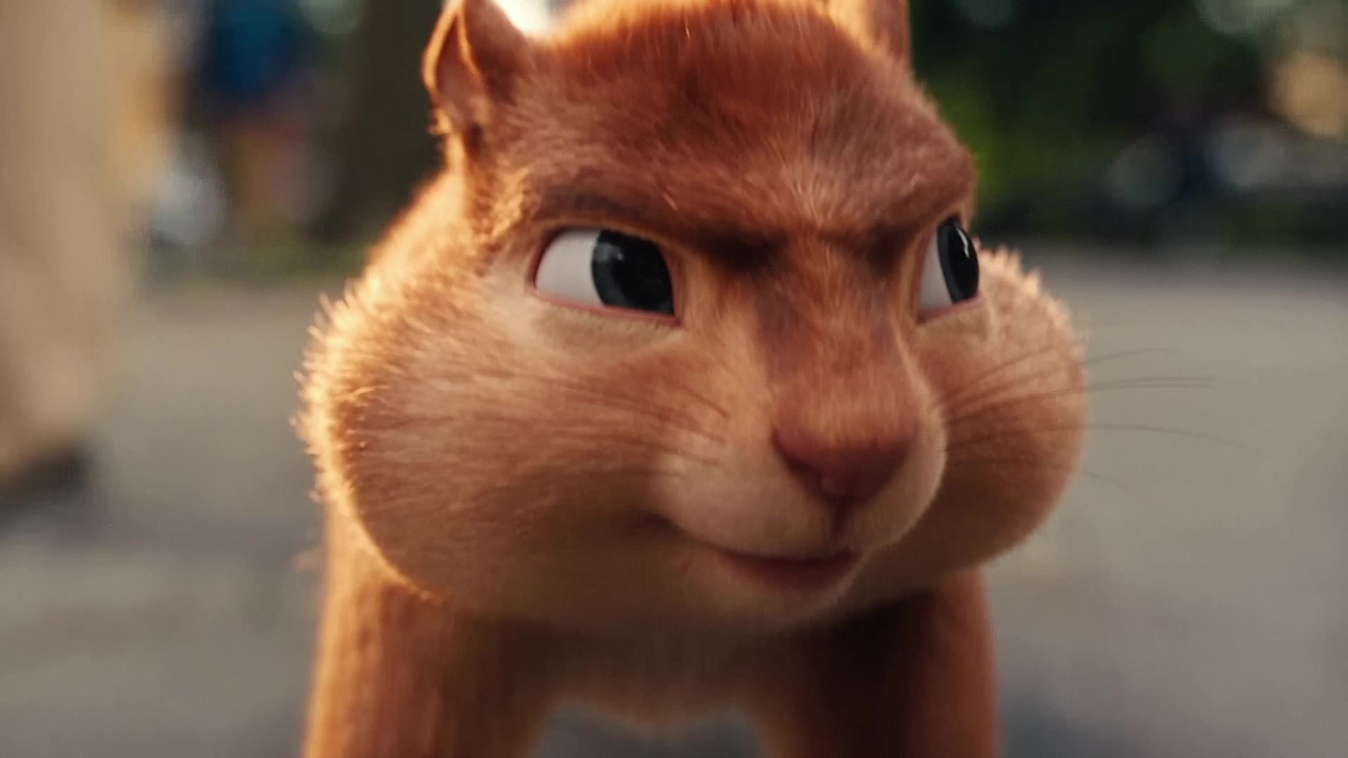 The squirrel character spots the RAV4 — determined close-up